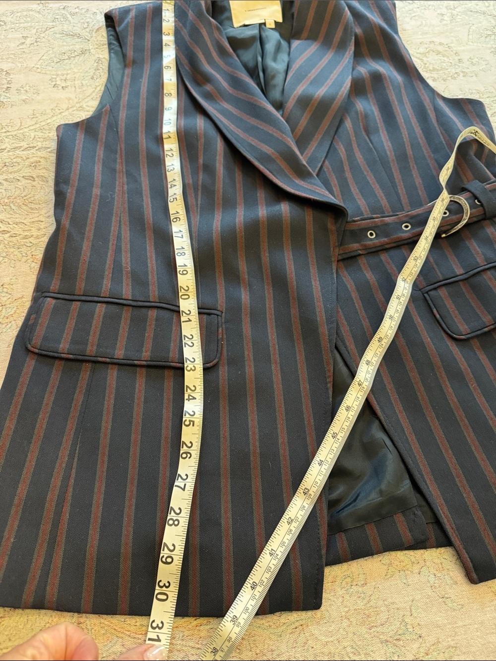 Anthropologie Navy Pinstripe Sleeveless Belted Vest - Picture 11 of 11